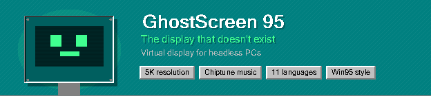 Banner GhostScreen 95 — un monitor fantasma sobre un escritorio Win95